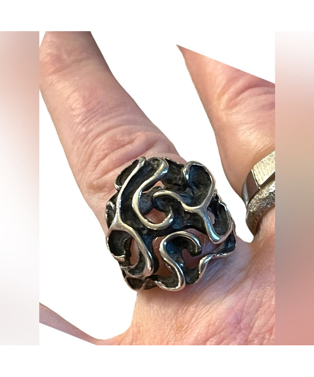 Vintage Artisan Modernist handmade Sterling silver 925 Chunky ring Sz 7