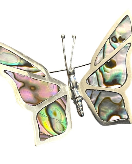 Vintage 1940s ECF Mexico Abalone Inlay Sterling silver 925 Fancy LG butterfly