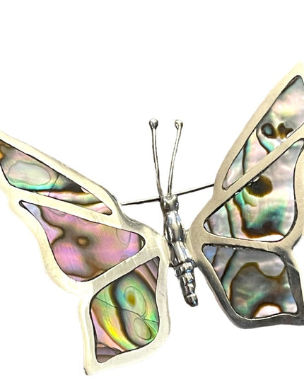 Vintage 1940s ECF Mexico Abalone Inlay Sterling silver 925 Fancy LG butterfly