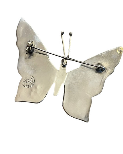 Vintage 1940s ECF Mexico Abalone Inlay Sterling silver 925 Fancy LG butterfly
