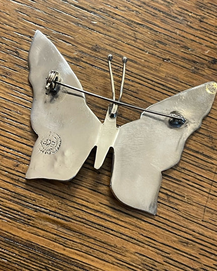 Vintage 1940s ECF Mexico Abalone Inlay Sterling silver 925 Fancy LG butterfly