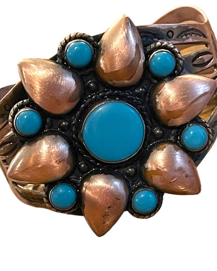 Vintage Bell Trading Post Native Southwestern Copper turquoise Bangle bracelet