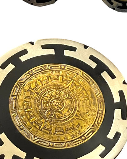Vintage 1950s Sterling silver 925 Mexico Aztec Mayan Calendar brooch earrings