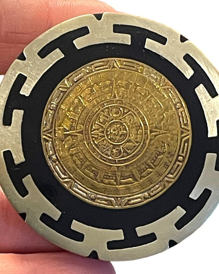 Vintage 1950s Sterling silver 925 Mexico Aztec Mayan Calendar brooch earrings