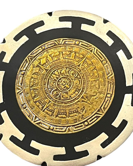 Vintage 1950s Sterling silver 925 Mexico Aztec Mayan Calendar brooch earrings