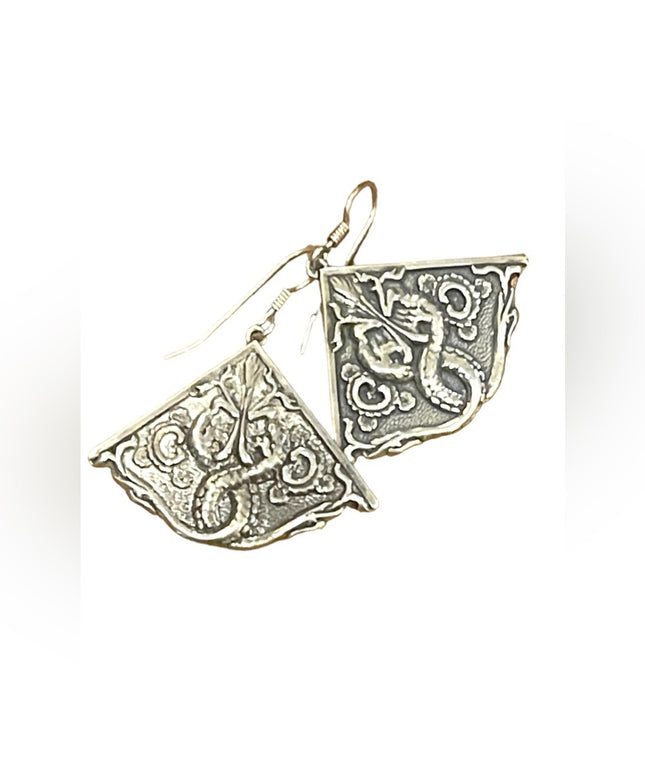Vintage Sterling silver Double dragon Hallmarked Celtic dangle earring