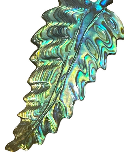 Antique Sterling silver C clip Abalone Large fancy feather brooch