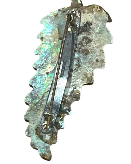 Antique Sterling silver C clip Abalone Large fancy feather brooch