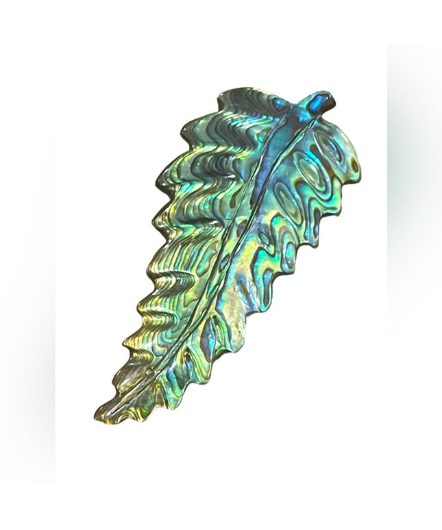 Antique Sterling silver C clip Abalone Large fancy feather brooch