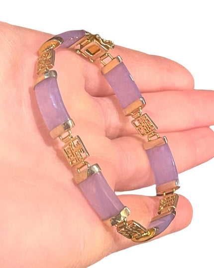 Sterling silver 925 Gold plt Lucky chinese purple Jade link bracelet