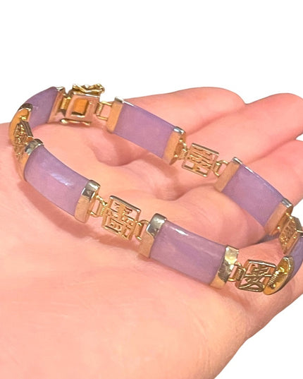 Sterling silver 925 Gold plt Lucky chinese purple Jade link bracelet