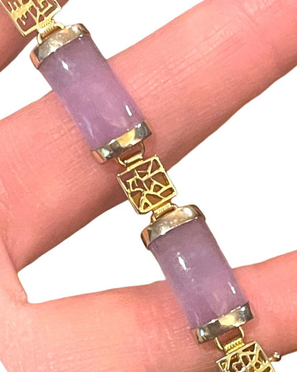 Sterling silver 925 Gold plt Lucky chinese purple Jade link bracelet