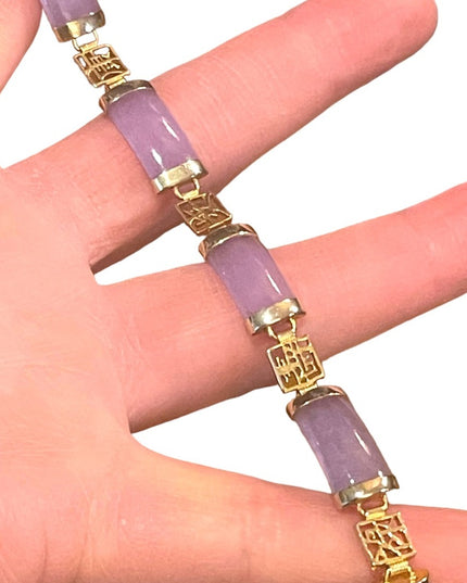 Sterling silver 925 Gold plt Lucky chinese purple Jade link bracelet