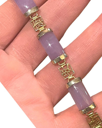 Sterling silver 925 Gold plt Lucky chinese purple Jade link bracelet