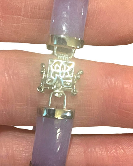 Sterling silver 925 rhodium plt Lucky chinese purple Jade link bracelet