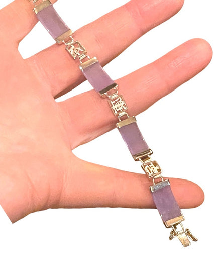Sterling silver 925 rhodium plt Lucky chinese purple Jade link bracelet