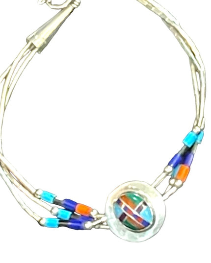 Vintage Native Southwestern ZUNI Stone inlay 925 Liquid sterling silver bracelet