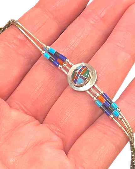 Vintage Native Southwestern ZUNI Stone inlay 925 Liquid sterling silver bracelet