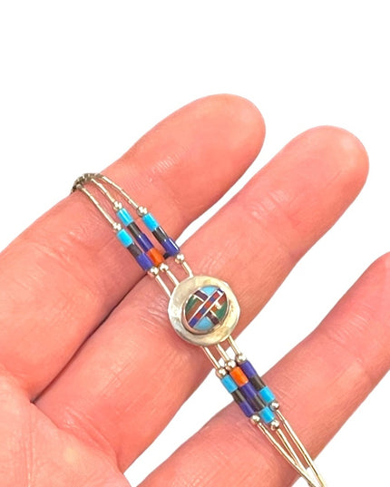 Vintage Native Southwestern ZUNI Stone inlay 925 Liquid sterling silver bracelet