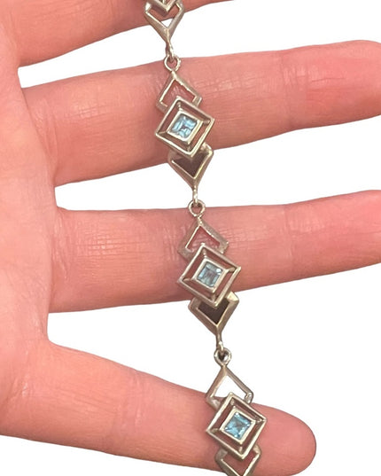 Sterling silver 925 Geometric fancy blue glass link bracelet