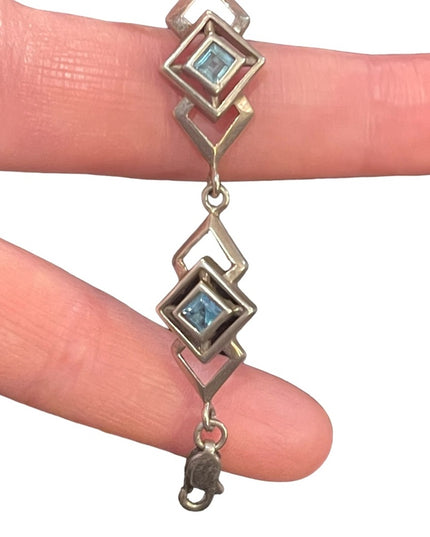 Sterling silver 925 Geometric fancy blue glass link bracelet