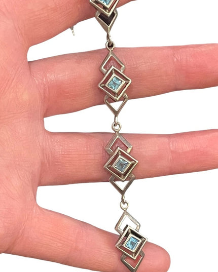 Sterling silver 925 Geometric fancy blue glass link bracelet