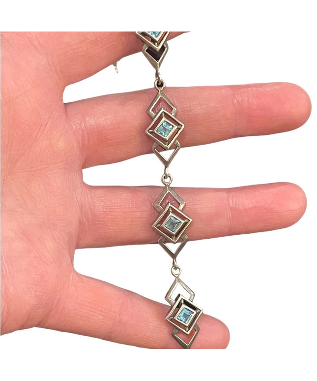 Sterling silver 925 Geometric fancy blue glass link bracelet
