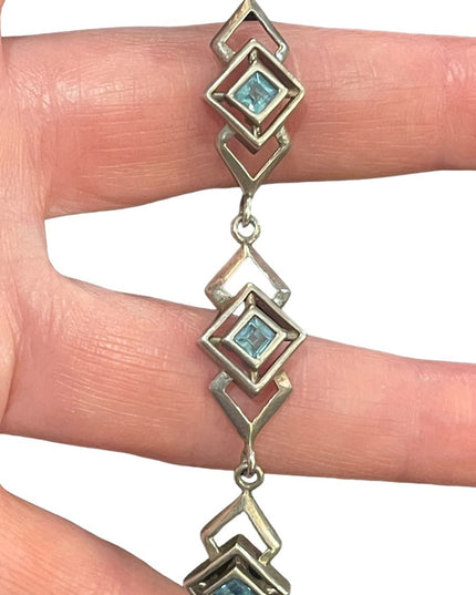 Sterling silver 925 Geometric fancy blue glass link bracelet