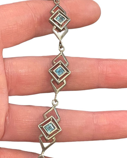 Sterling silver 925 Geometric fancy blue glass link bracelet