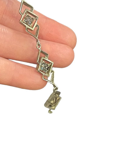Sterling silver 925 Geometric fancy blue glass link bracelet