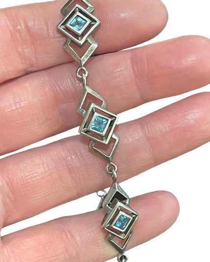 Sterling silver 925 Geometric fancy blue glass link bracelet