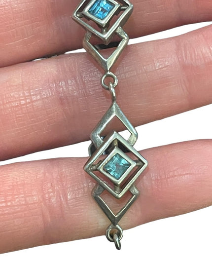 Sterling silver 925 Geometric fancy blue glass link bracelet