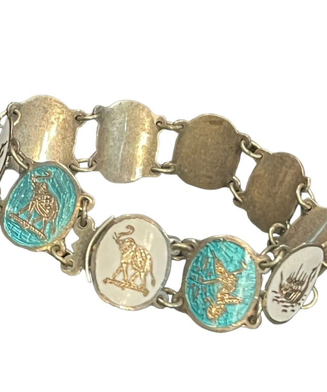 Vintage 925 Sterling silver multi color enameled Siam Goddess bracelet