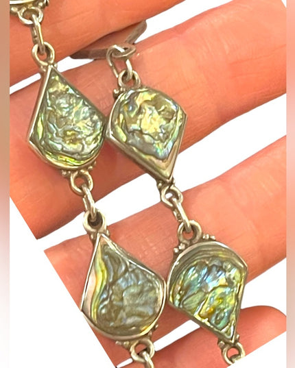 Vintage sterling silver Abalone 925 Mexico CBL pre Taxco link bracelet