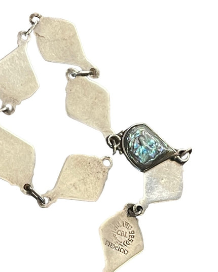 Vintage sterling silver Abalone 925 Mexico CBL pre Taxco link bracelet