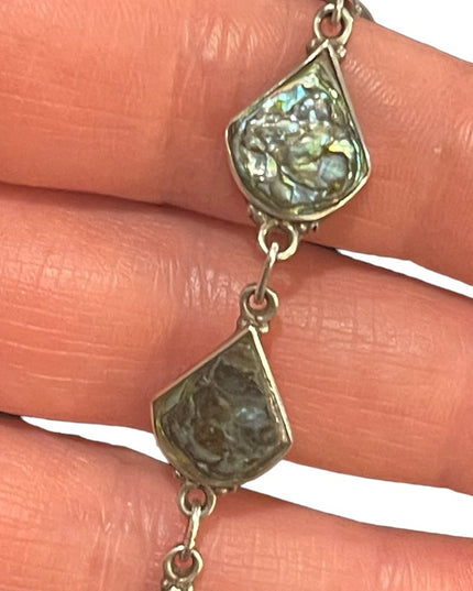 Vintage sterling silver Abalone 925 Mexico CBL pre Taxco link bracelet