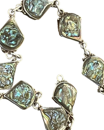 Vintage sterling silver Abalone 925 Mexico CBL pre Taxco link bracelet