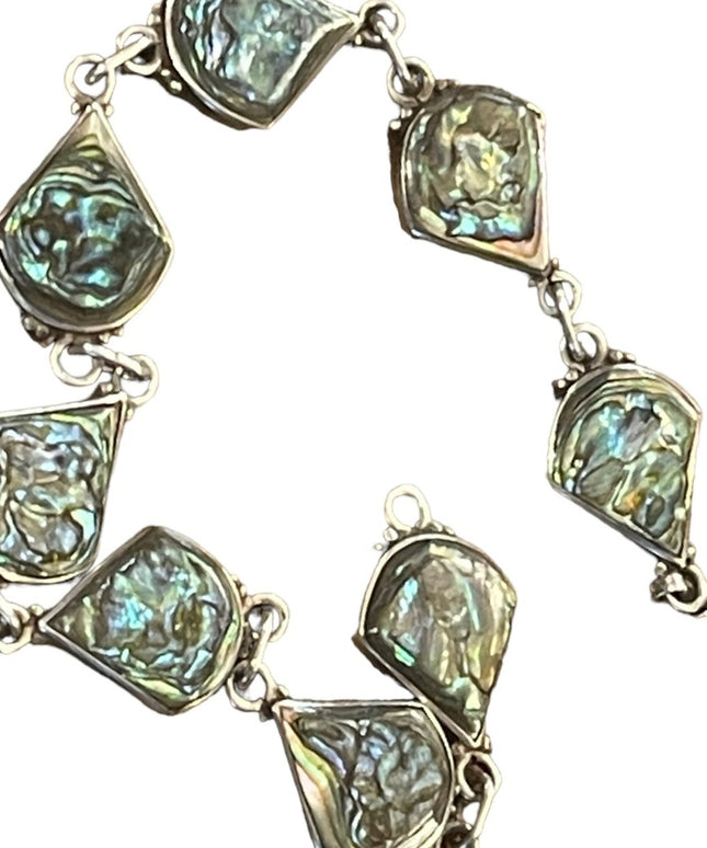 Vintage sterling silver Abalone 925 Mexico CBL pre Taxco link bracelet