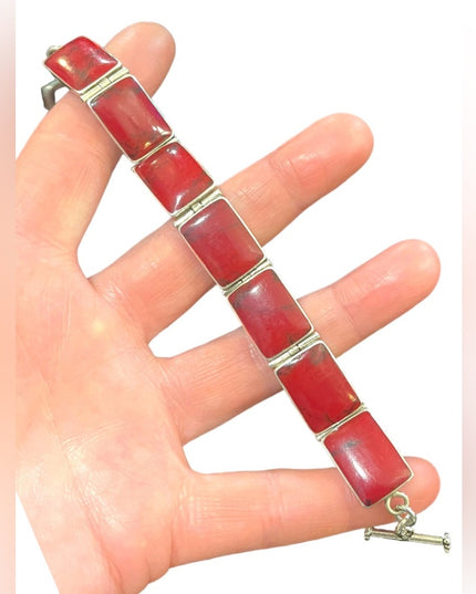 Stunning vintage Red Jasper Chunky link bracelet Mexico 925