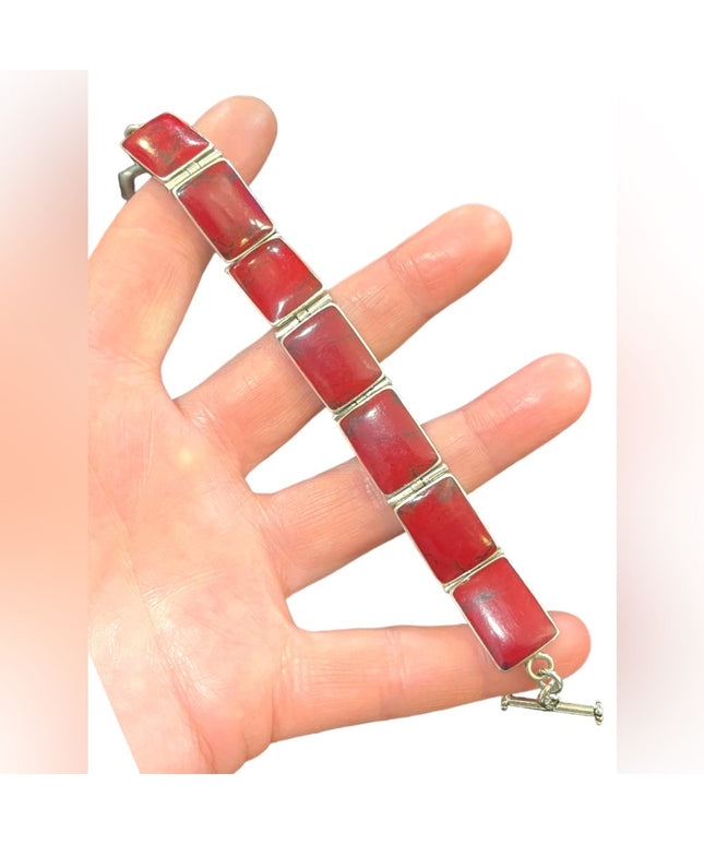 Stunning vintage Red Jasper Chunky link bracelet Mexico 925