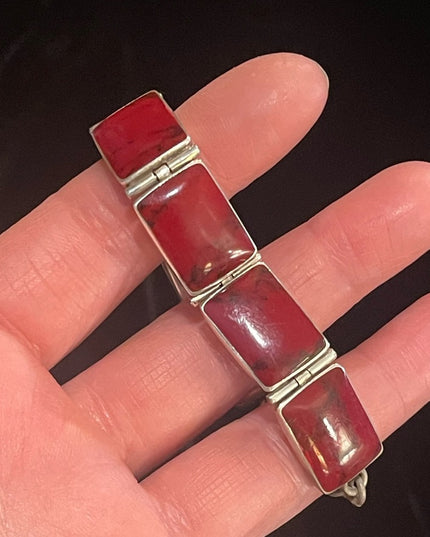 Stunning vintage Red Jasper Chunky link bracelet Mexico 925