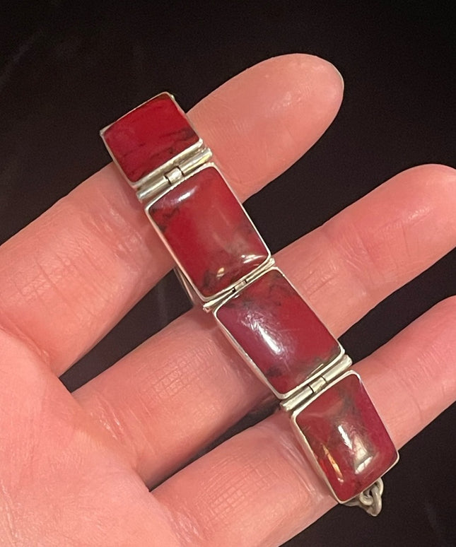 Stunning vintage Red Jasper Chunky link bracelet Mexico 925