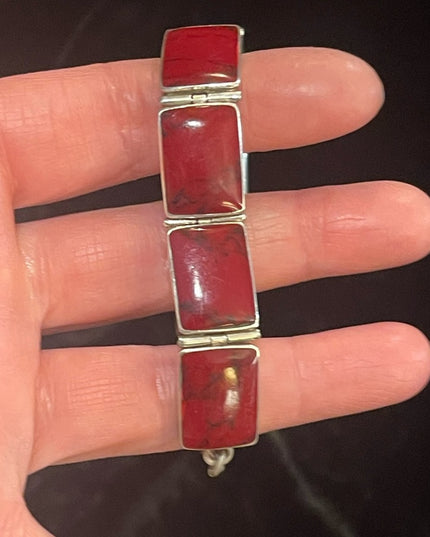 Stunning vintage Red Jasper Chunky link bracelet Mexico 925