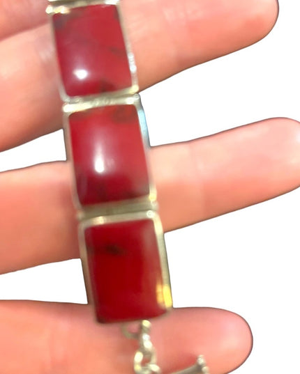 Stunning vintage Red Jasper Chunky link bracelet Mexico 925