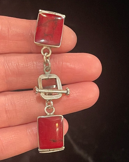 Stunning vintage Red Jasper Chunky link bracelet Mexico 925