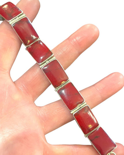 Stunning vintage Red Jasper Chunky link bracelet Mexico 925