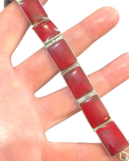Stunning vintage Red Jasper Chunky link bracelet Mexico 925