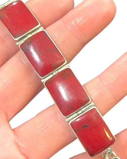 Stunning vintage Red Jasper Chunky link bracelet Mexico 925