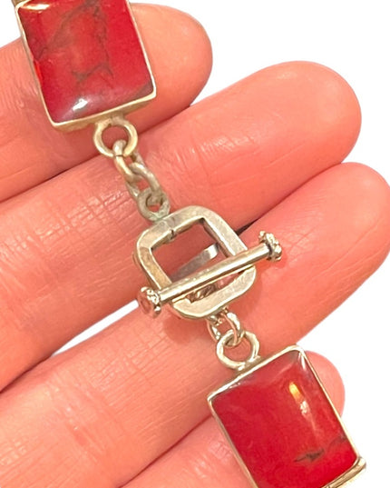 Stunning vintage Red Jasper Chunky link bracelet Mexico 925