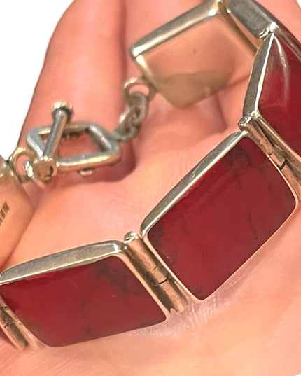 Stunning vintage Red Jasper Chunky link bracelet Mexico 925